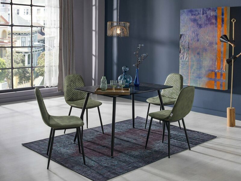 Marble Kitchen Table Set - Black